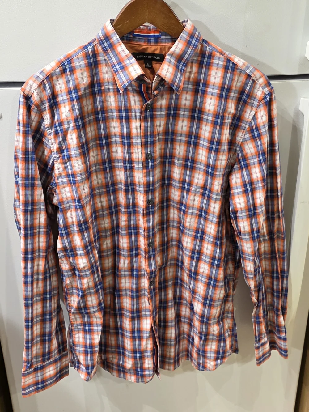 Banana Republic Orange & Blue Plaid Cotton Button-Down Shirt